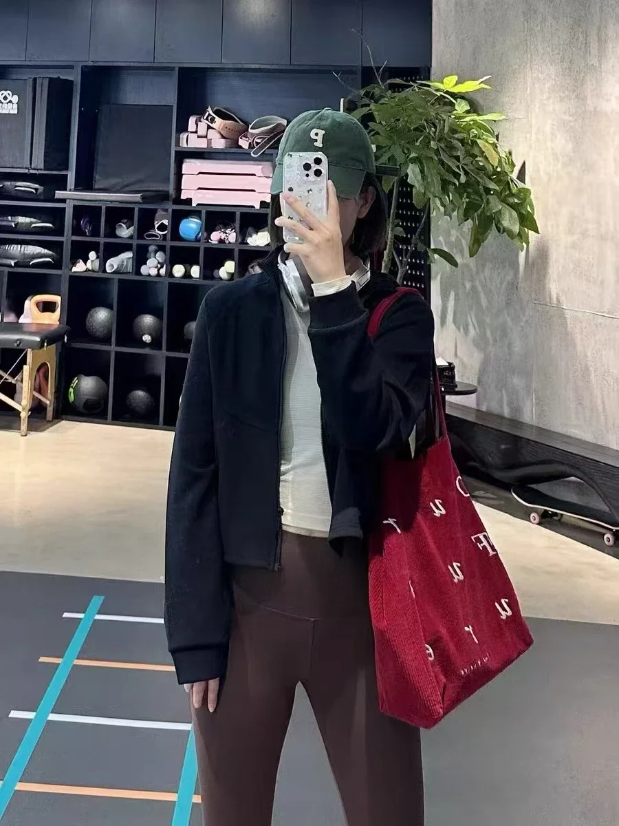 Women's yoga sports coat spring and autumn loose stand-up collar cardigan zipper sweatshirt running fitness yoga clothing top *no quality issues, no reason to return