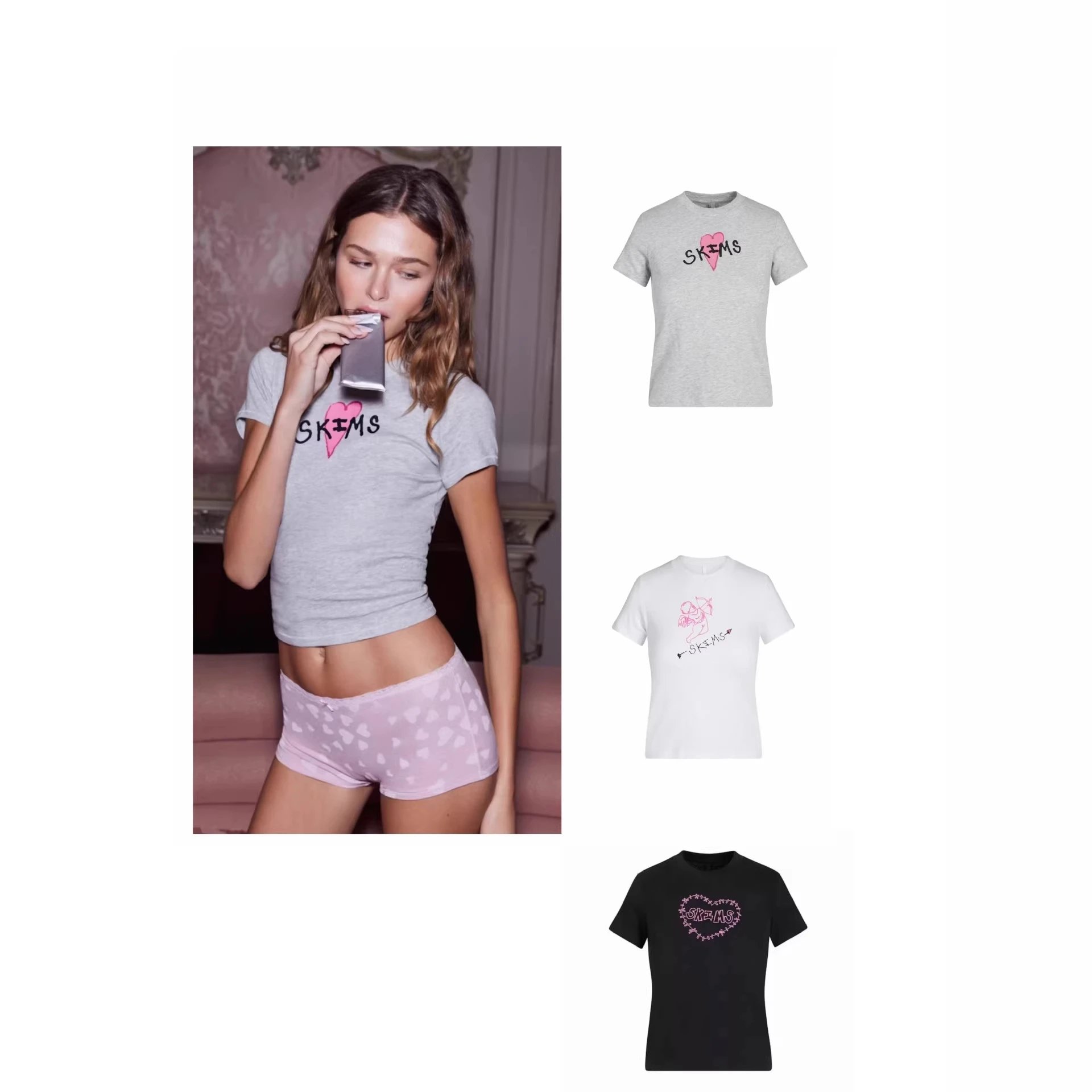S New Heart Angel Round Neck T-Shirt Athletic 