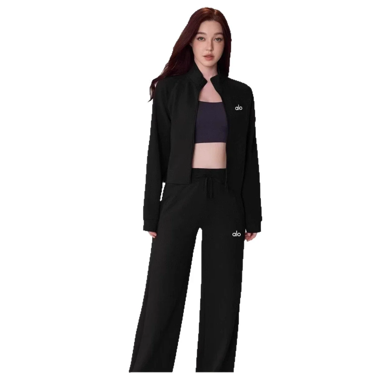 Women's yoga sports coat spring and autumn loose stand-up collar cardigan zipper sweatshirt running fitness yoga clothing top *no quality issues, no reason to return