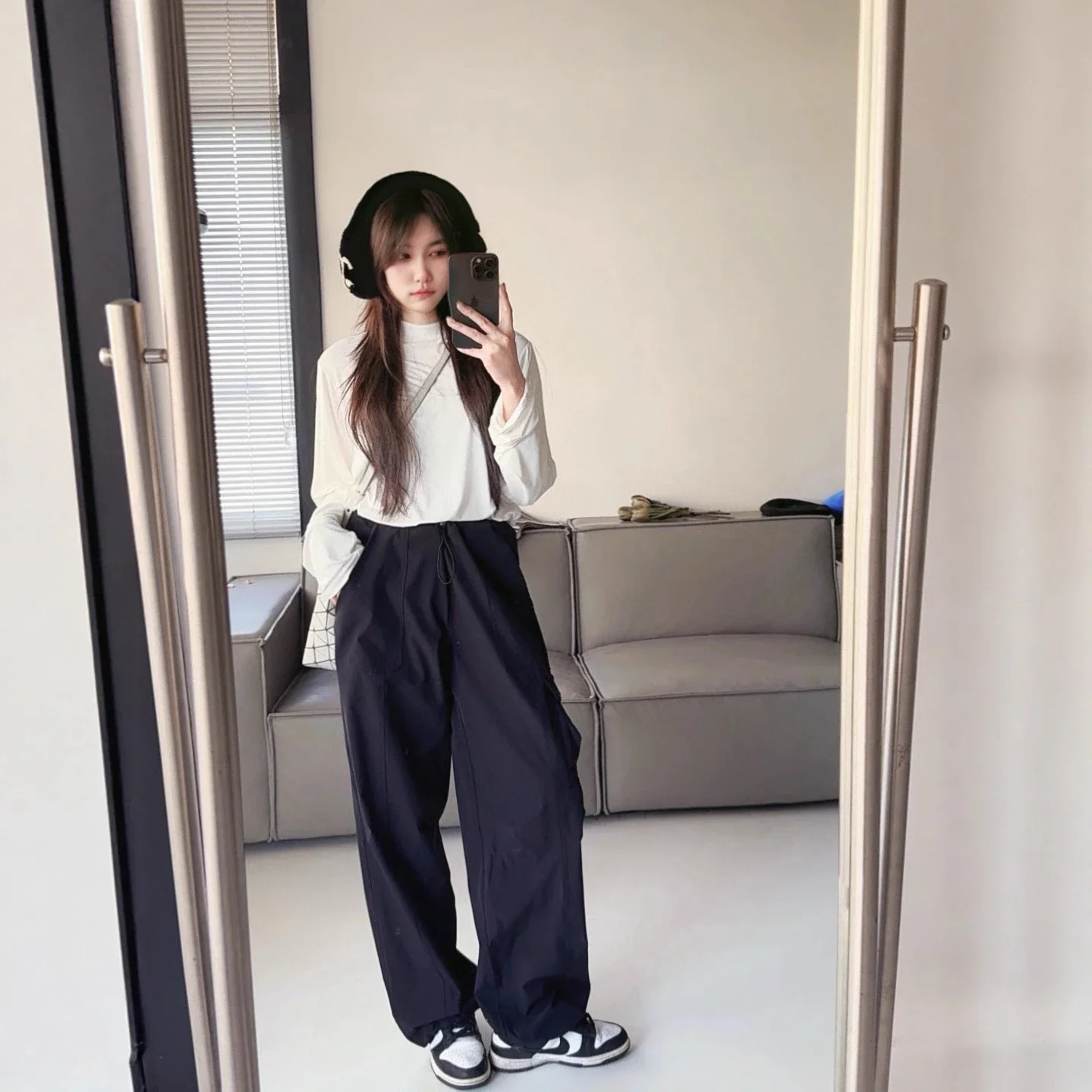 Paratrooper overalls, wide-leg pants, high-waisted casual slimming, lightweight, quick-drying drawstring sports casual trousers * No returns will be accepted without reason if there are no q