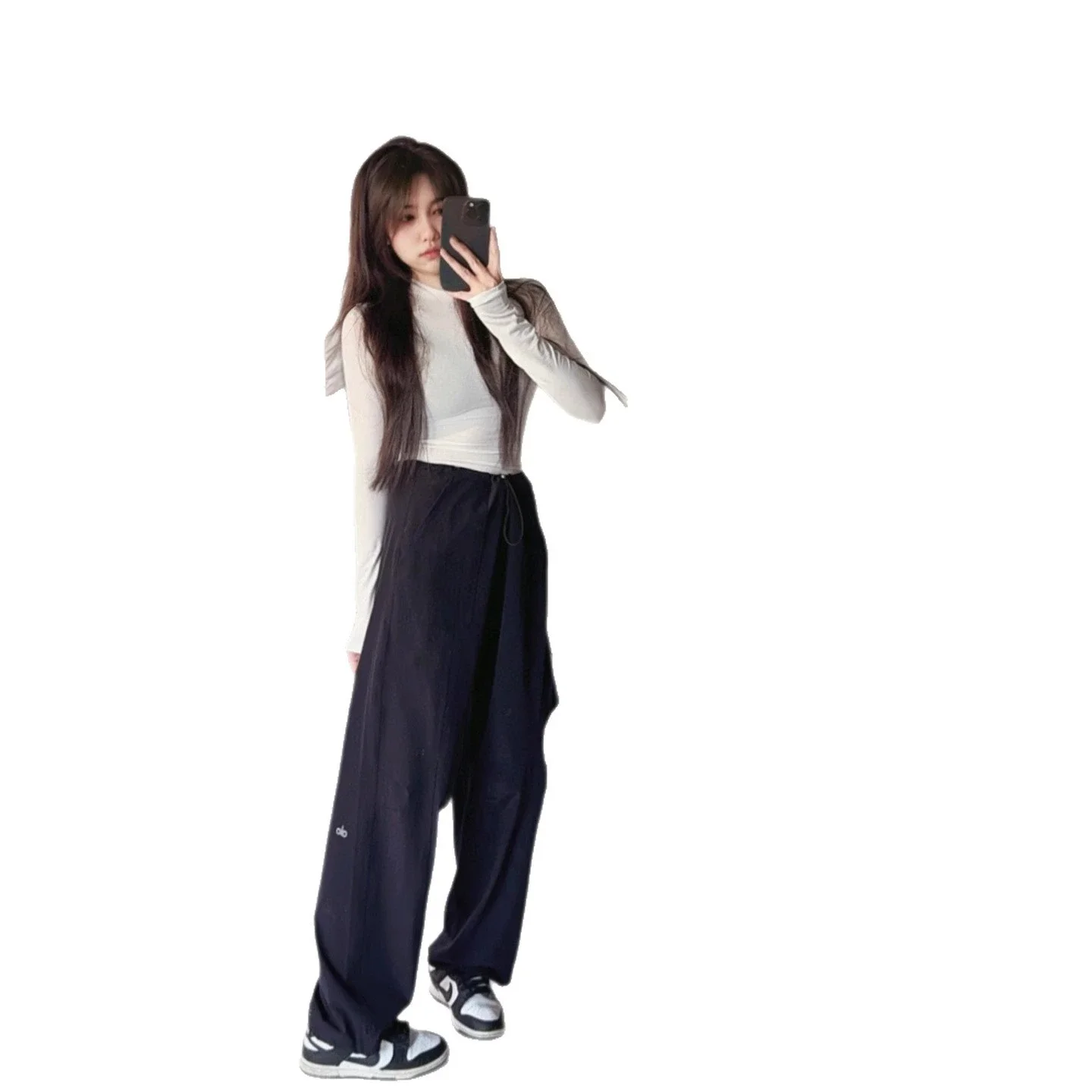 Paratrooper overalls, wide-leg pants, high-waisted casual slimming, lightweight, quick-drying drawstring sports casual trousers * No returns will be accepted without reason if there are no q