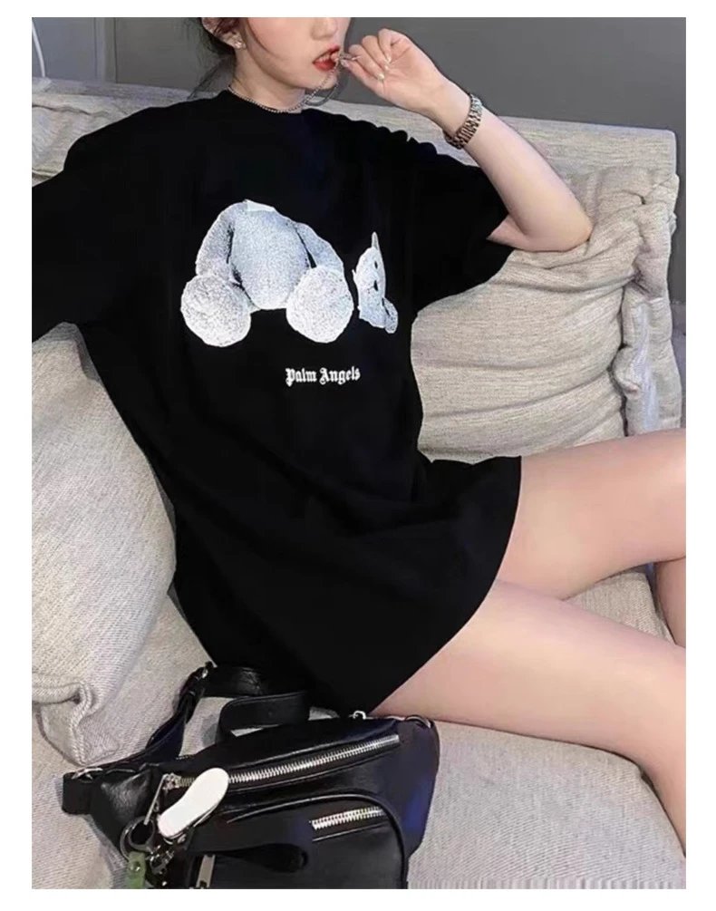 Palm Angels Teddy Bear Pink Embroidered T-Shirt Black - 8