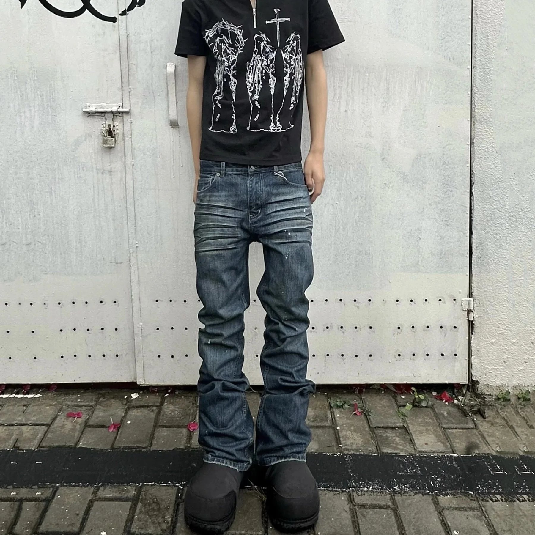[In Stock] American Heavyweight Bootcut Distressed Washed Flared Slim Fit Jeans Cleanfit Pants for Men