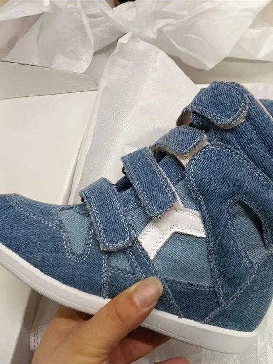 【DX279】Women's 8CM Platform Sneakers with Hidden Height-Increasing Magic Strap, Color-Blocked Leather High-Top Casual Shoes with Free Shipping