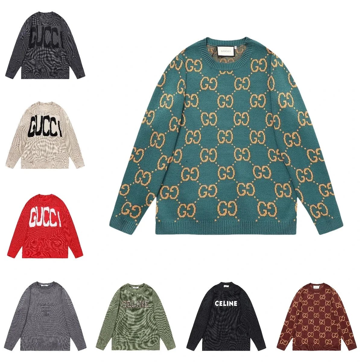GUCCI FW23 GG Letter Jacquard Crew Neck Pullover Long Sleeve Sweater for Men