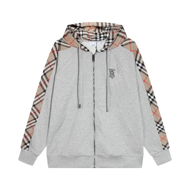 Burberry Hoodies & Sweatshirts Check-Trim Zip-Up Hooded Sweatshirt product detail image 4
