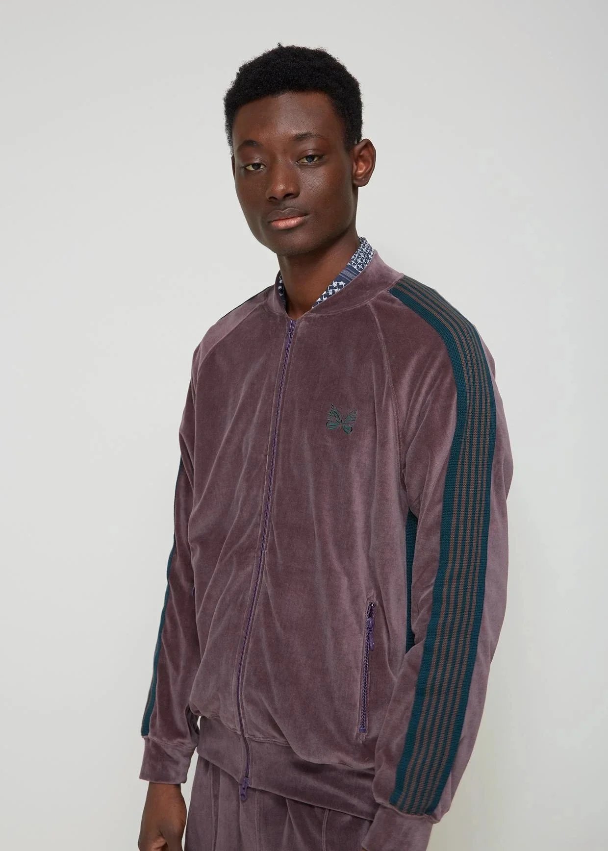 Needles Track Jacket White with Navy Stripes and Butterfly Embroidery - 5