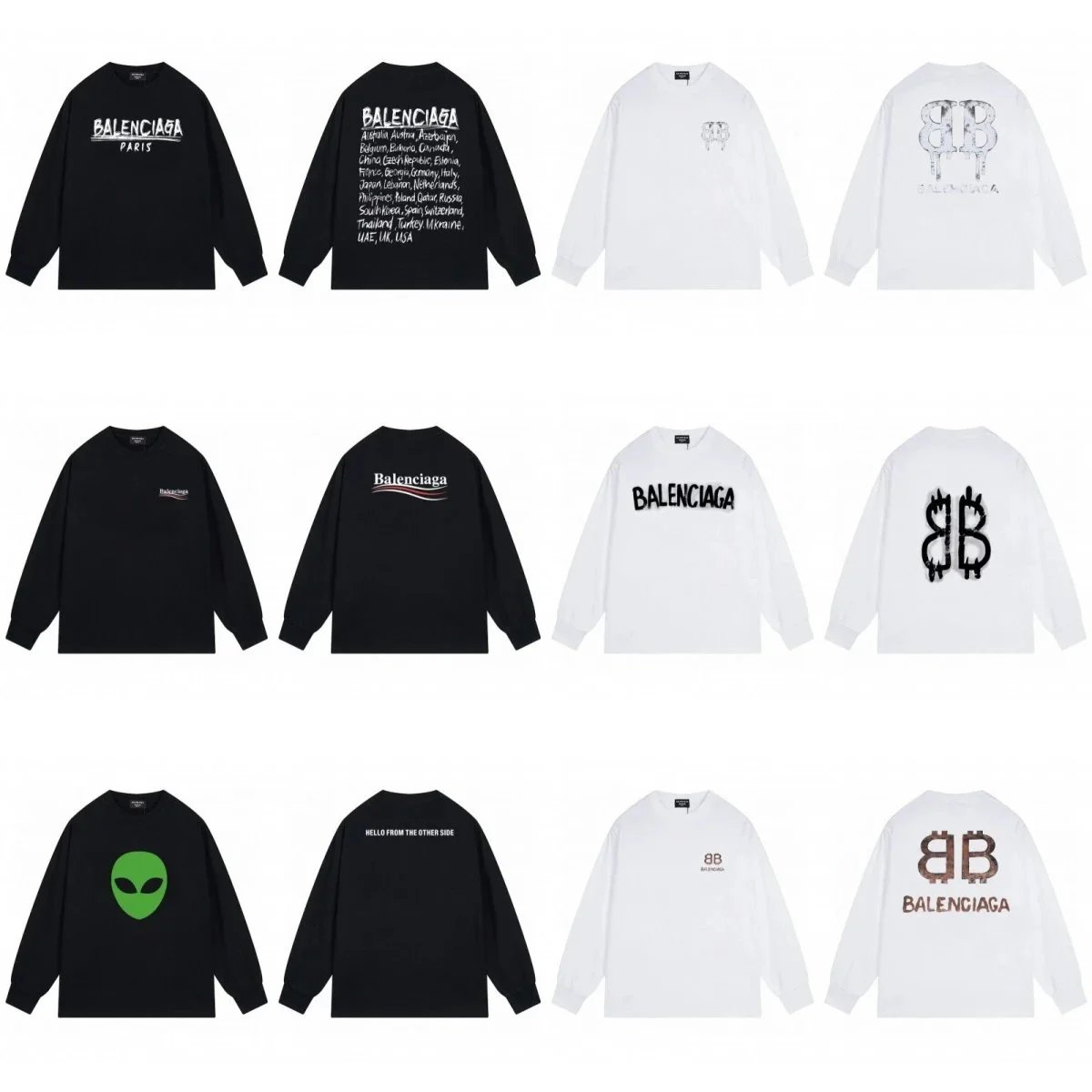 Balenciaga Black and White Long Sleeve T-Shirts