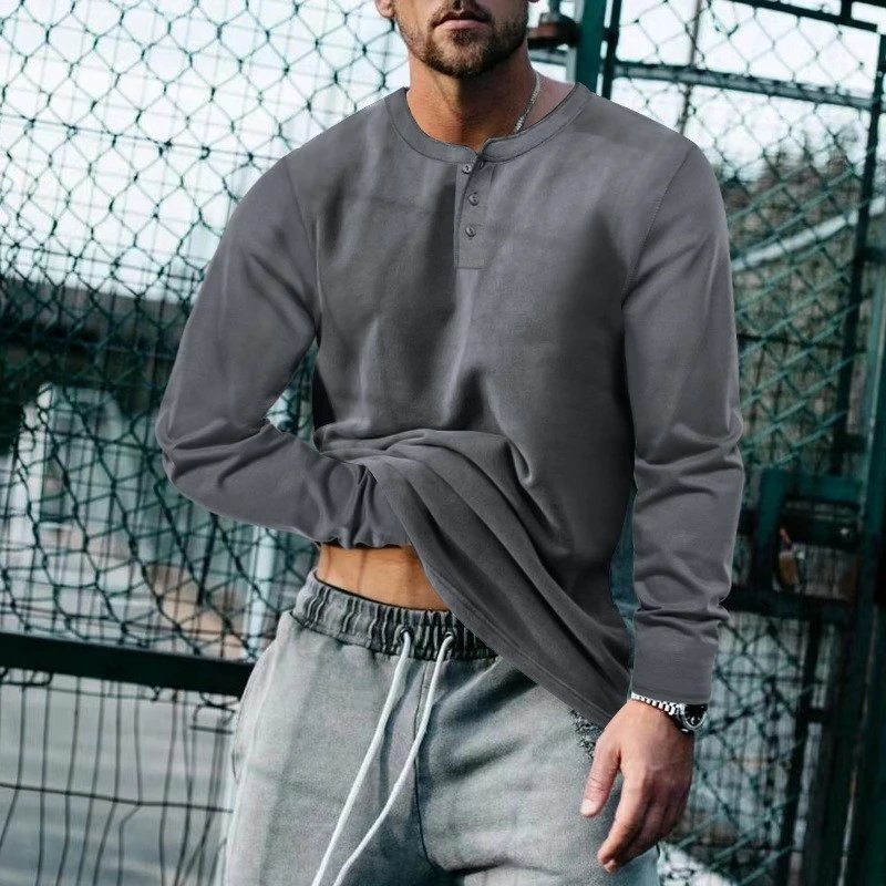 Unbranded T-Shirts Long Sleeve Henley T-Shirt — Dark gray