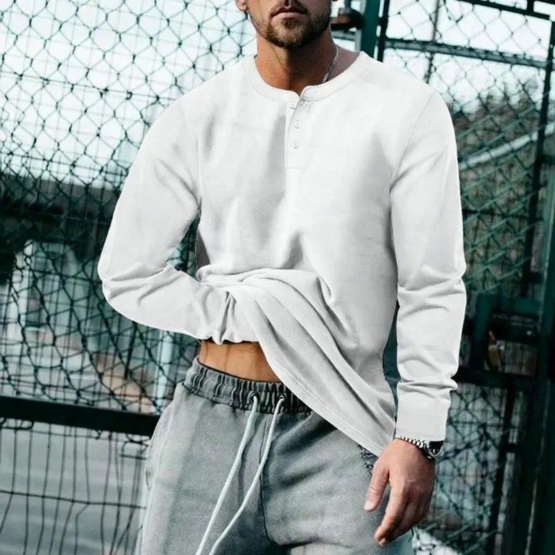 Unbranded T-Shirts Long Sleeve Henley T-Shirt — white