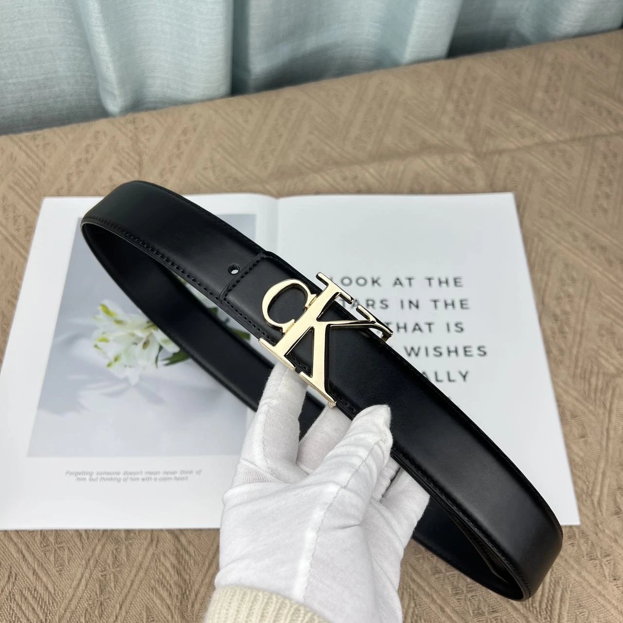 Unbranded Belts Black belt with CK letter buckle — Gold buckle