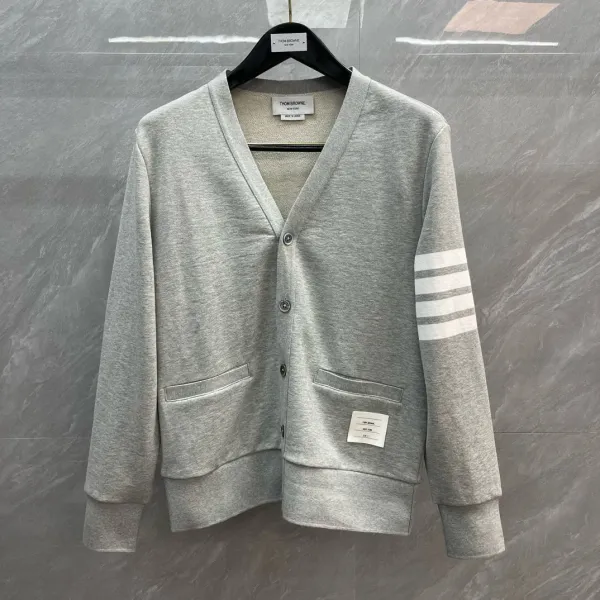 Thom Browne Classic Four-Bar Stripe Gray Cardigan - 1