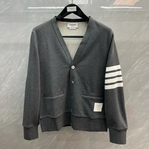 Thom Browne Classic Four-Bar Stripe Gray Cardigan - 12