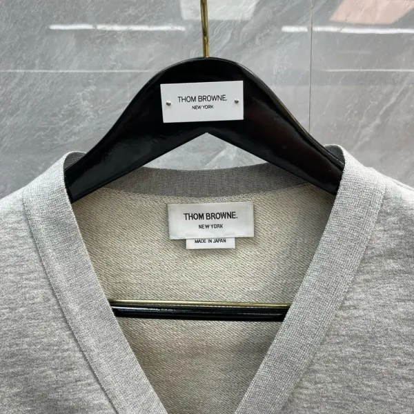 Thom Browne Classic Four-Bar Stripe Gray Cardigan - 5
