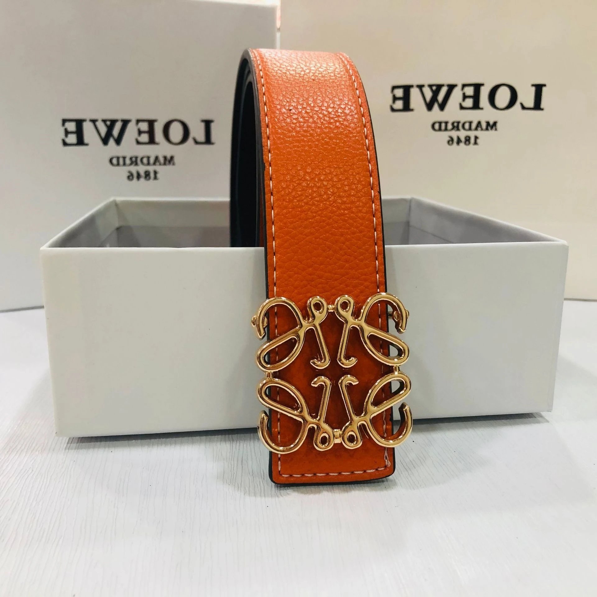 Loewe Anagram Belt Orange Leather Belt - 1