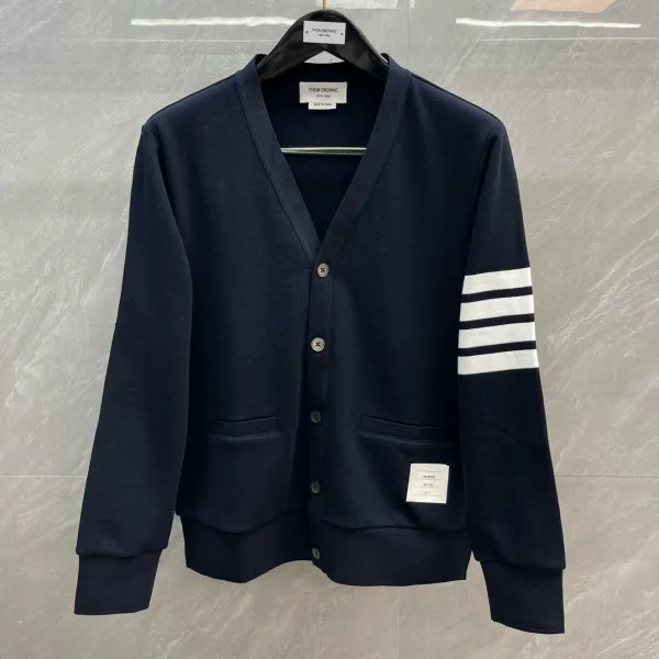 Thom Browne Classic Four-Bar Stripe Gray Cardigan - 20