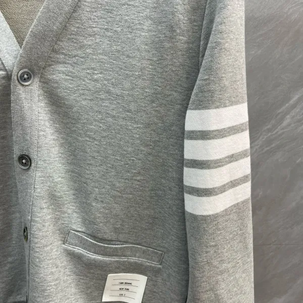 Thom Browne Classic Four-Bar Stripe Gray Cardigan - 6