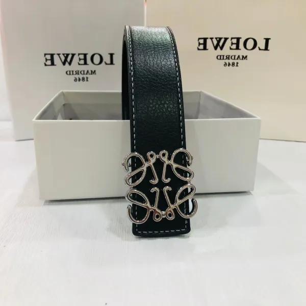 Loewe Anagram Buckle Leather Belt Black - 1