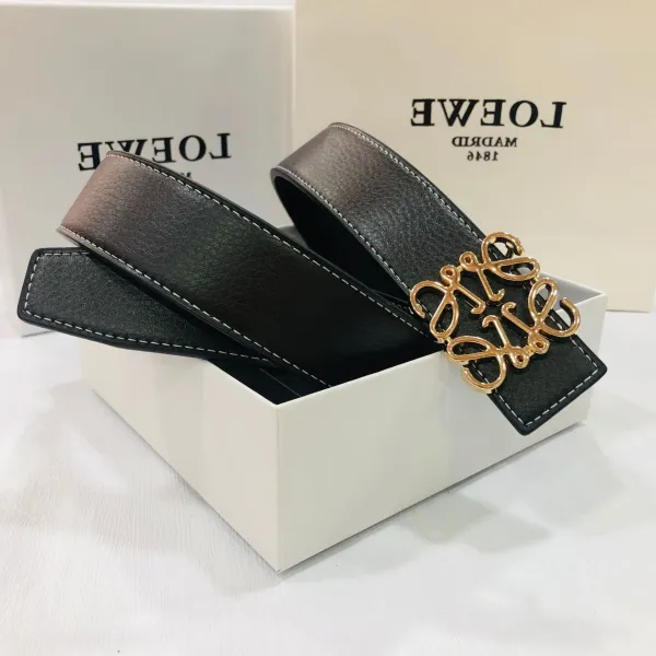 Loewe Anagram Buckle Leather Belt Black - 1