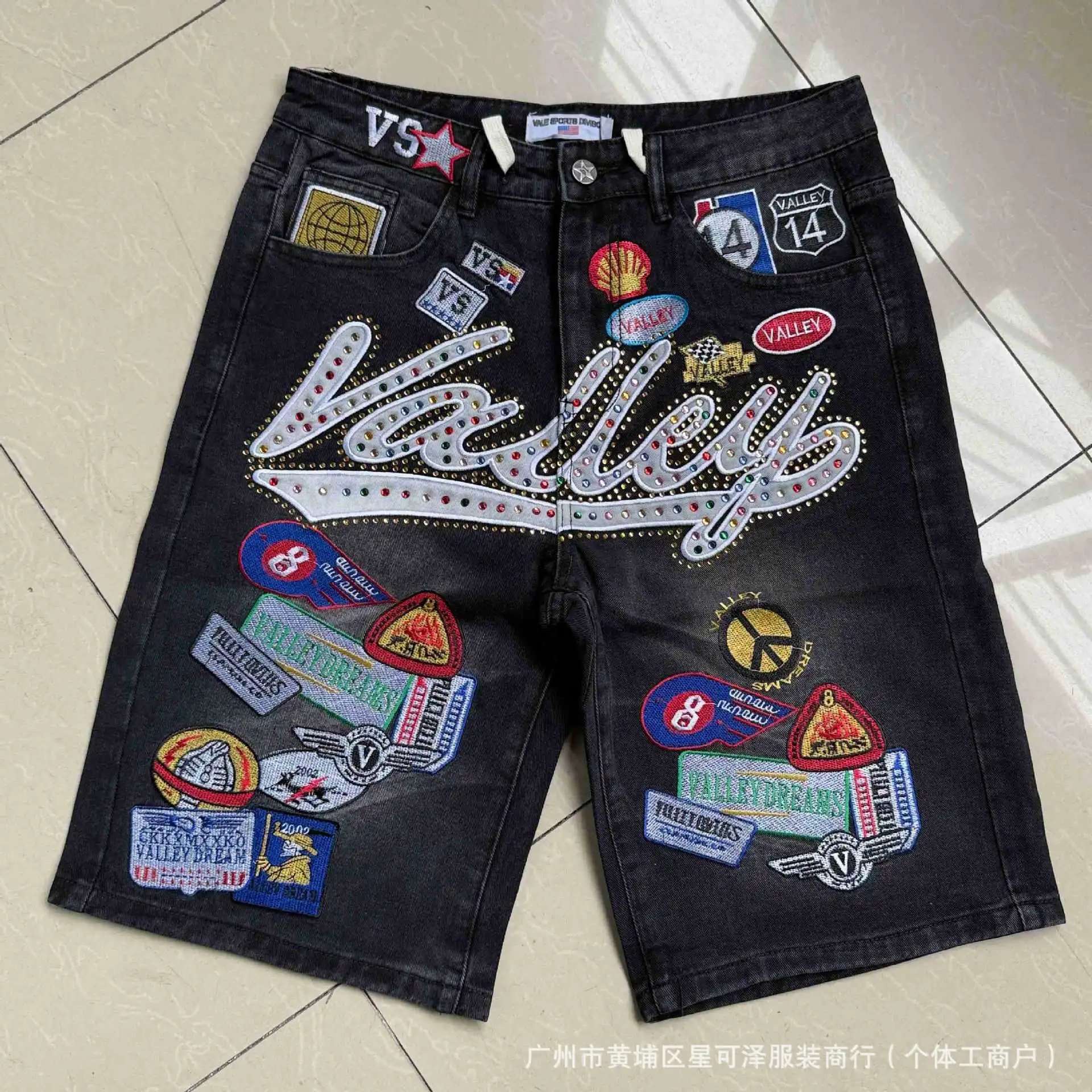 1980s/Rhinestone Embroidered Shorts/Black