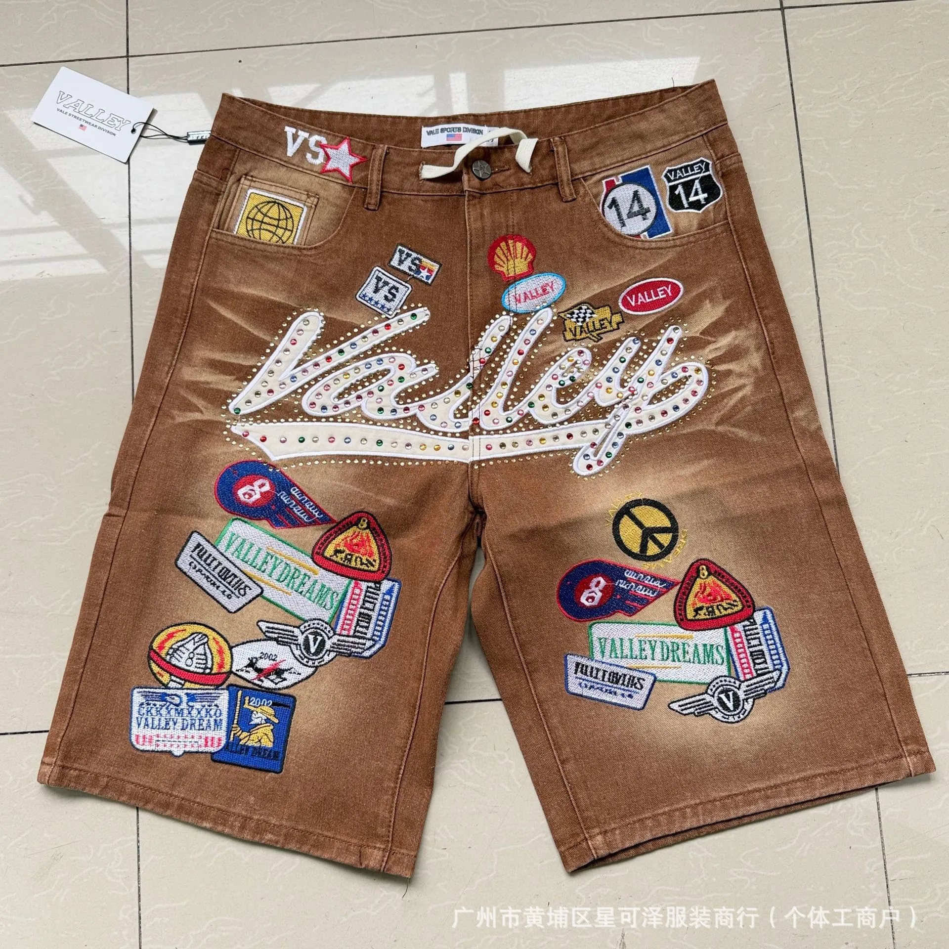 1980s/Rhinestone Embroidered Shorts/Khaki