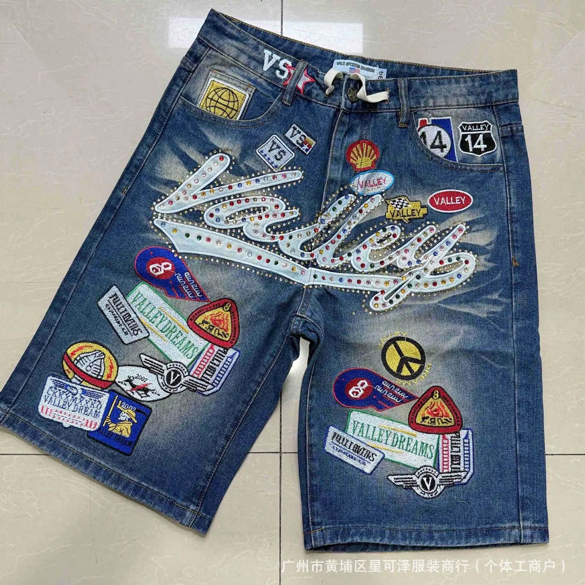 1980s/Rhinestone Embroidered Shorts/Navy