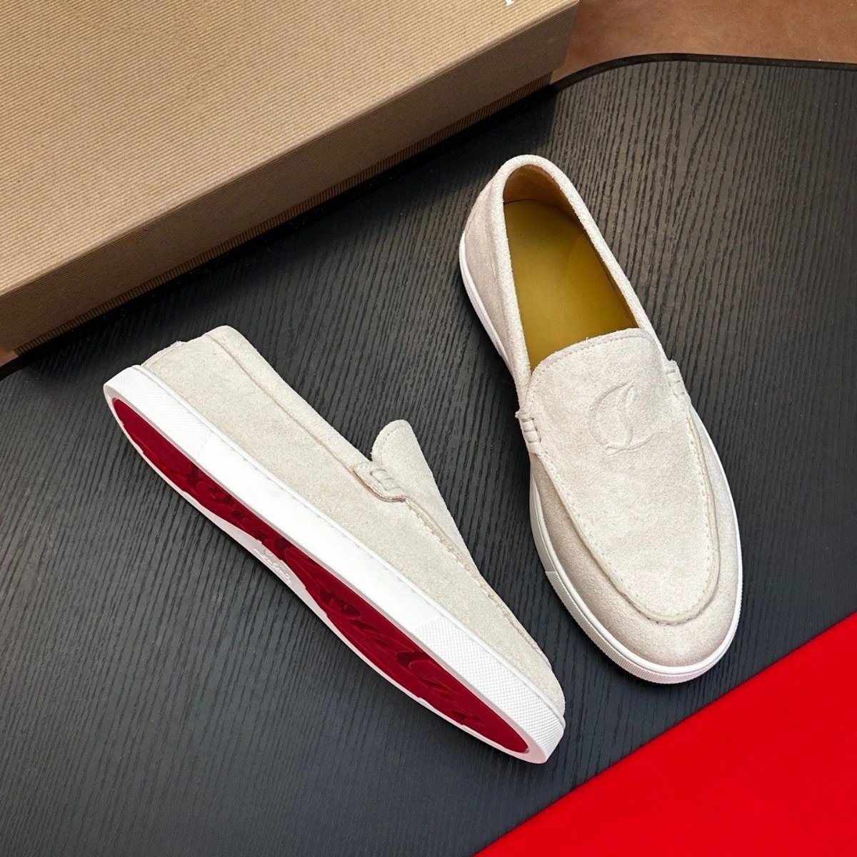 Christian Louboutin Pik Boat Suede Slip-On Loafer with Red Sole