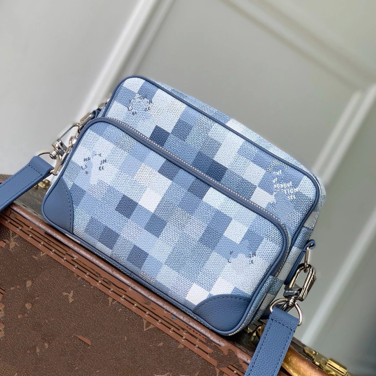 Louis Vuitton Blue Pixel Checkered Crossbody Messenger Bag