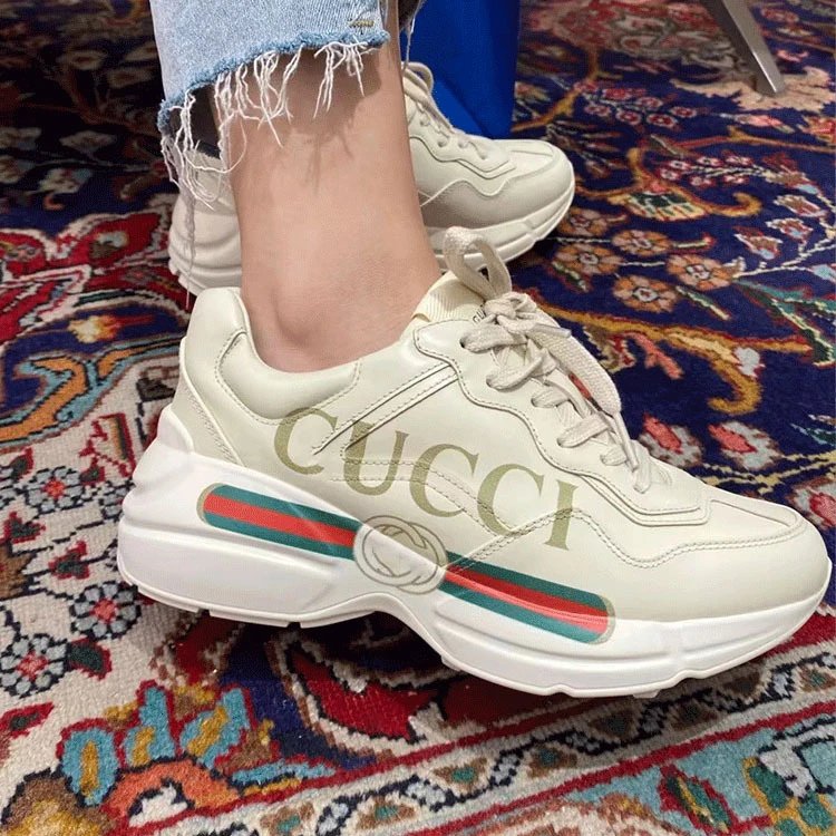 Gucci White Leather Rhyton Chunky Sneaker with Custom Graphics