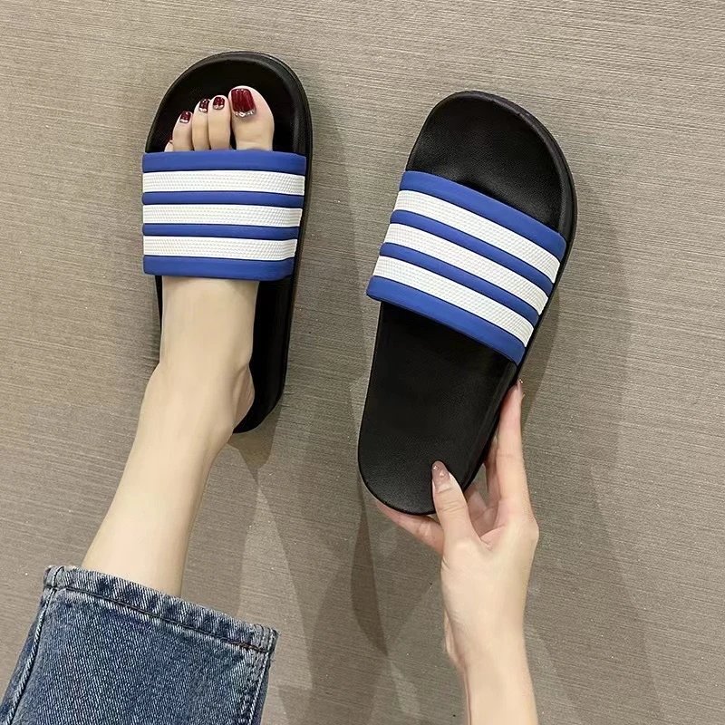 Unisex Rubber Slide Sandals with Striped Webbing Strap