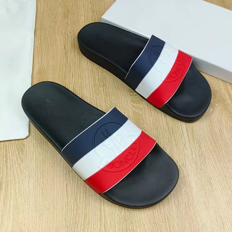 Moncler Tricolor Strap Slide Sandals with Embossed Logo