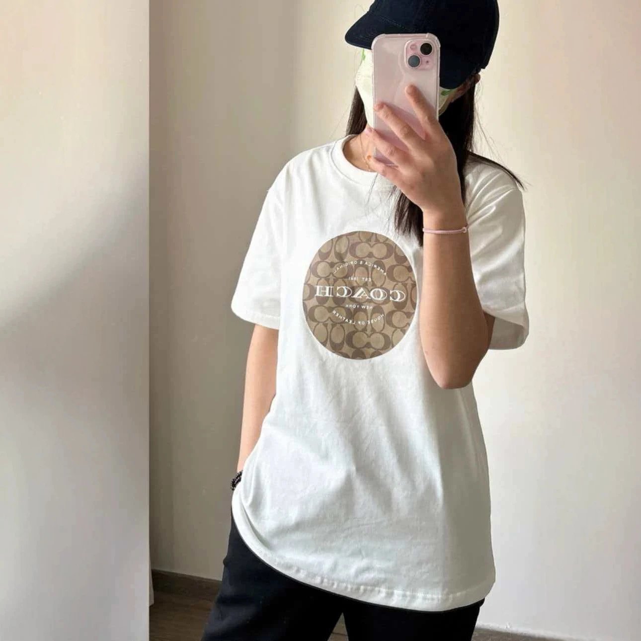Coach White Short Sleeve Graphic T-Shirt with Snoopy and Signature C Logo