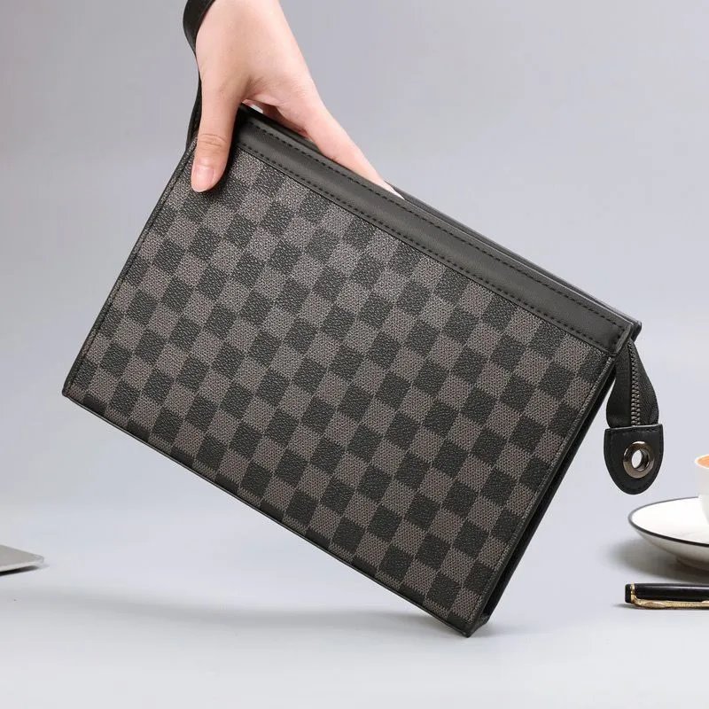 Burberry Men's Zip Top Clutch Bag with Checkered and Woven Patterns