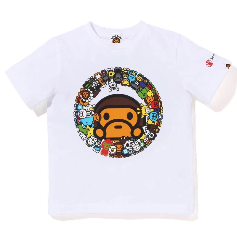 Children's Trendy Ape Head Short Sleeve T-Shirt Pure Cotton
