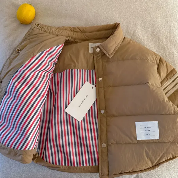 Thom Browne Striped Lining Down Jacket Beige - 1