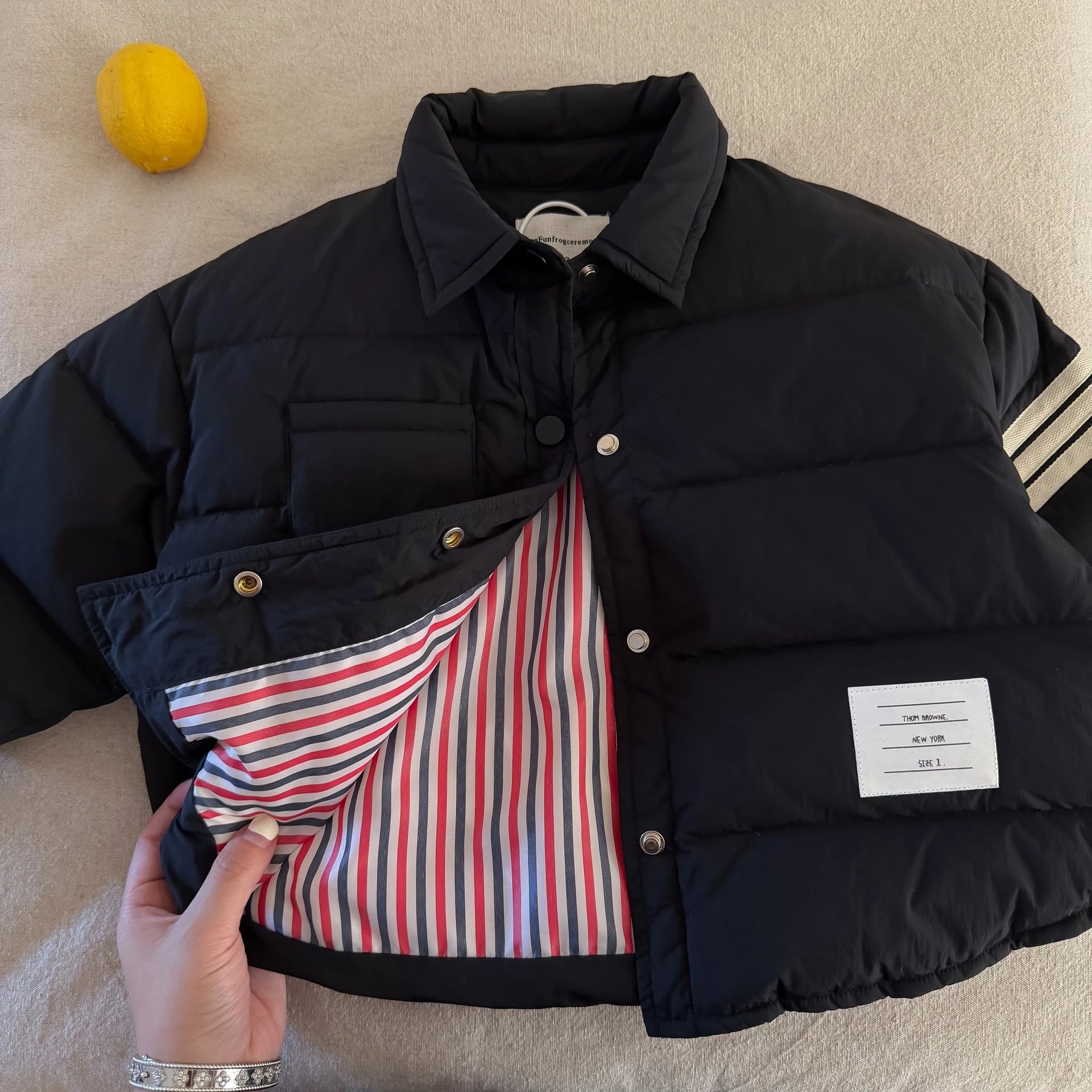 Thom Browne Classic Four-Bar Stripe Down Jacket Black - 6
