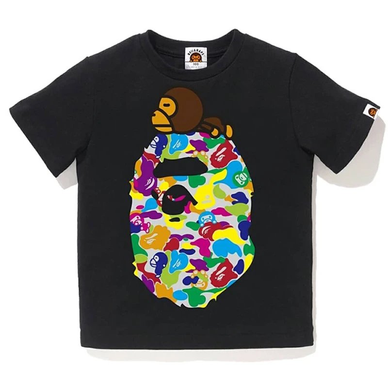 Summer Children's BAPE Ape Head Short Sleeve T-Shirt Cotton Casual