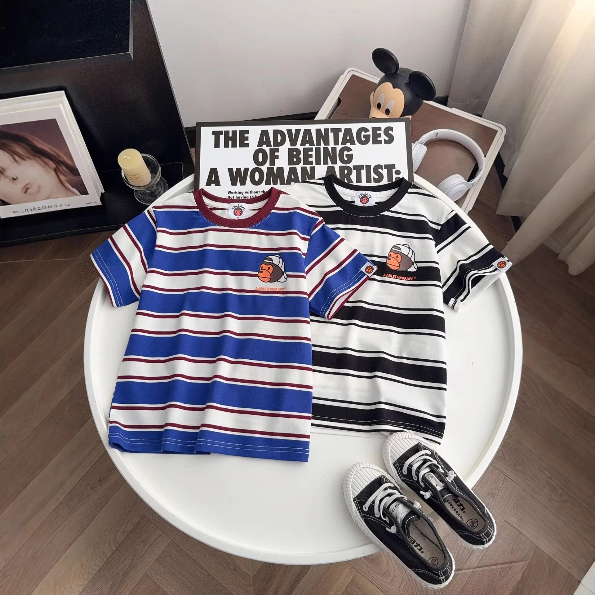 Kid Striped Short Sleeve T-Shirt (Blue/White & Black/White)