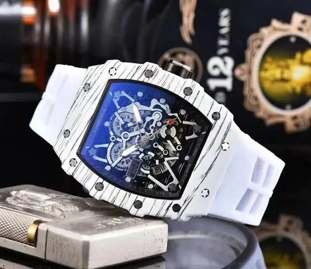 Richard Mille Watches Tonneau Skeleton Quartz Watch with Silicone Strap product detail image 2