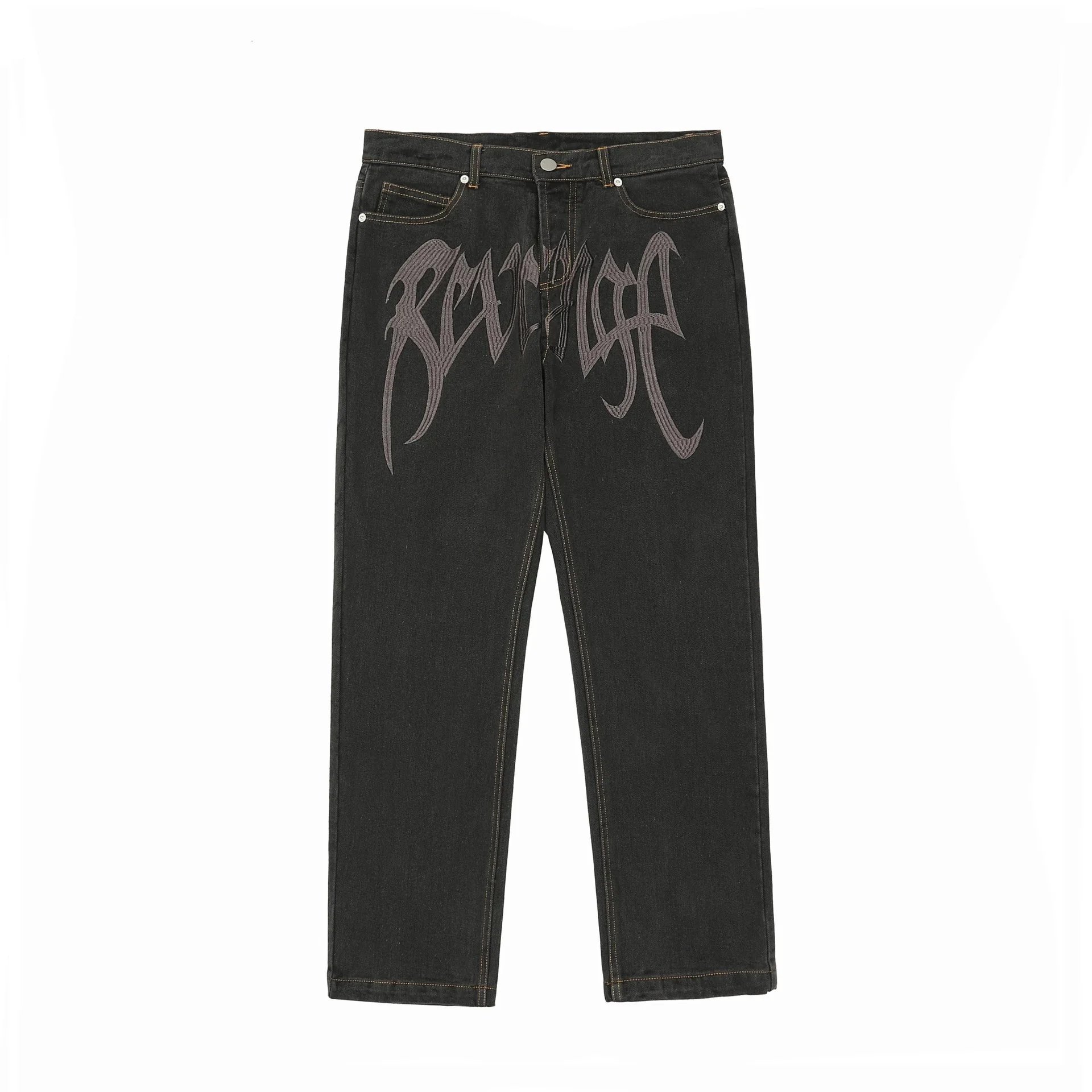 Revenge Graphic Straight-Leg Jeans — Black product photo 2