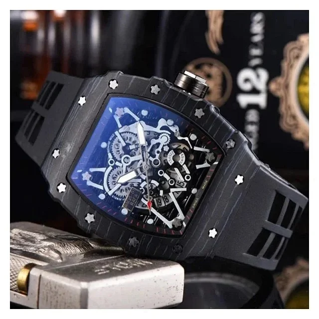 Richard Mille Watches Tonneau Skeleton Quartz Watch with Silicone Strap product detail image 4
