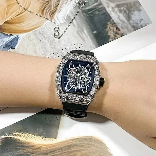 Richard Mille Watches Tonneau Skeleton Quartz Watch with Silicone Strap product detail image 10