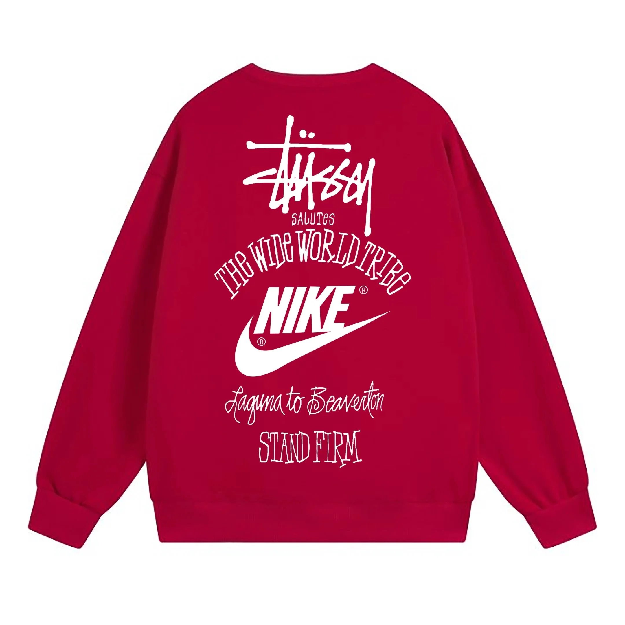 Stüssy x Nike Graphic Crewneck Sweatshirts — Red and Gray product photo 3