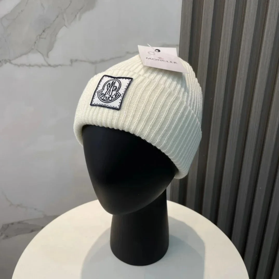 Moncler Off-White Ribbed Knit Beanie