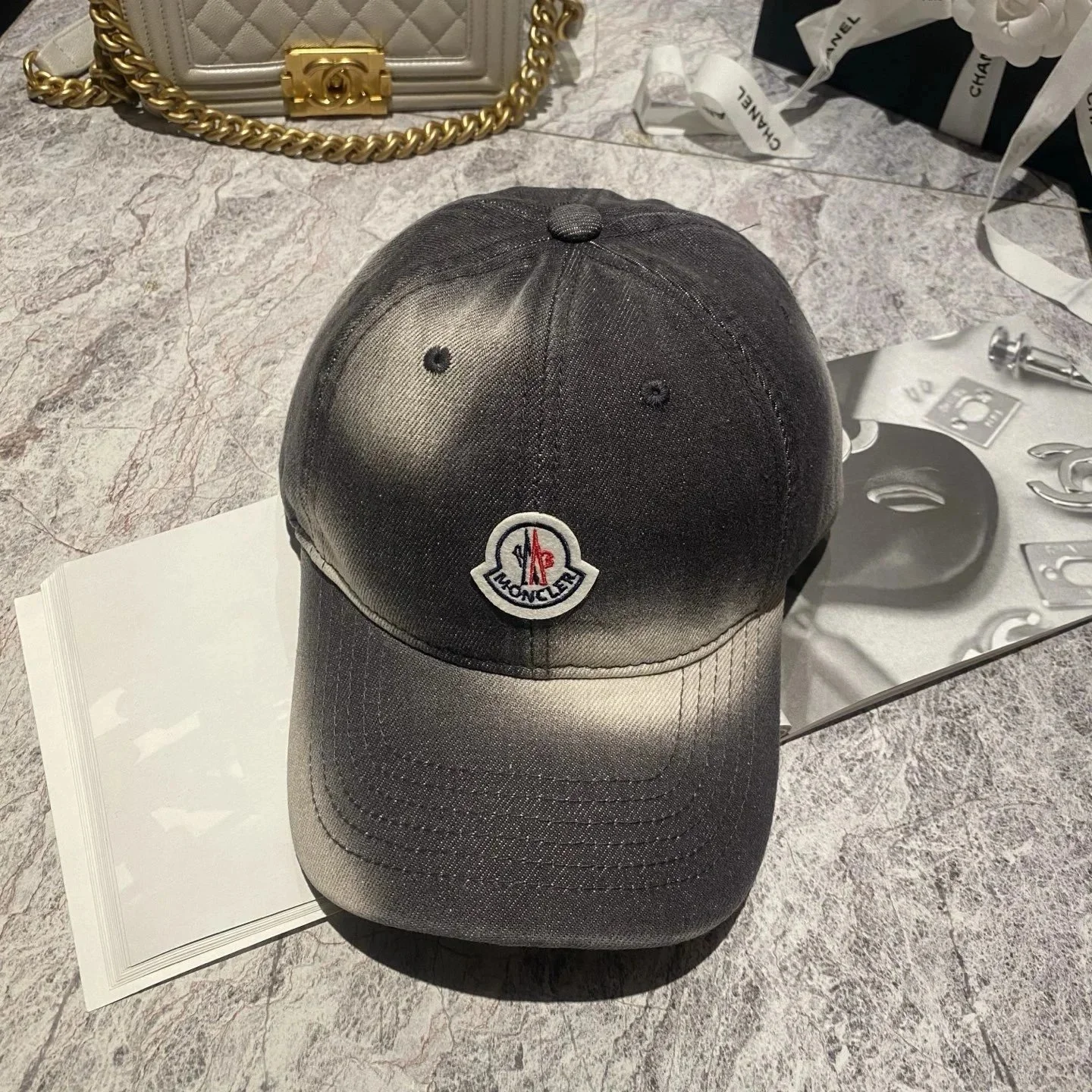 Moncler Black Gradient Washed Baseball Cap