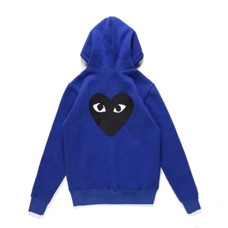 Comme des Garçons Play — Zip-Up Hoodie with Black Double-Eyed Heart Graphic on the Back - rep bluzy z kapturem