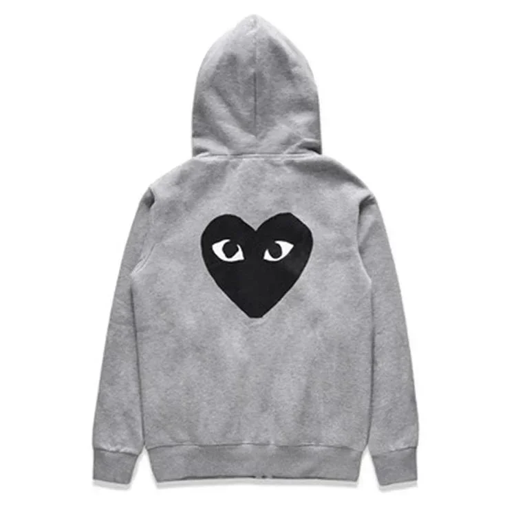 Comme des Garçons Play — Zip-Up Hoodie with Black Double-Eyed Heart Graphic on the Back - rep bluzy z kapturem