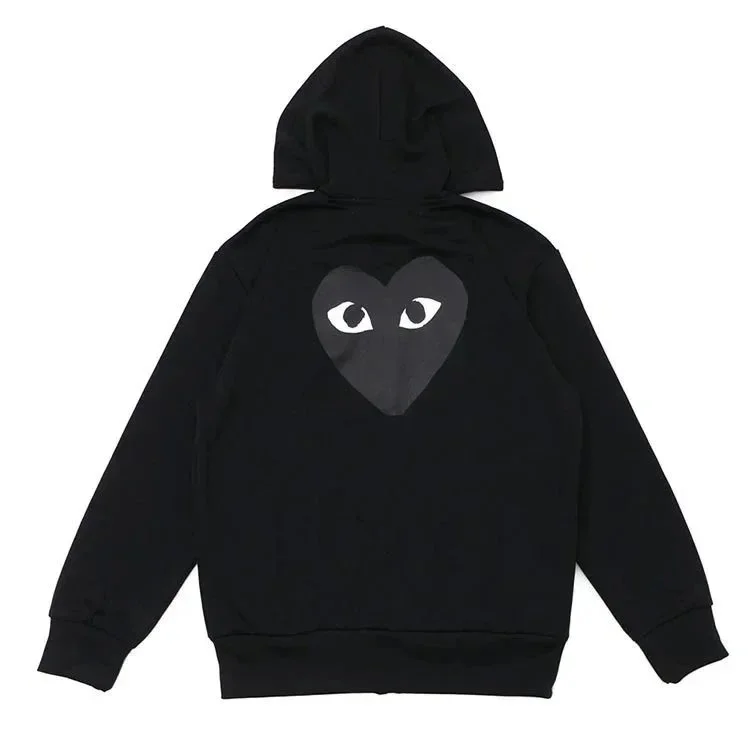 Comme des Garçons Play — Zip-Up Hoodie with Black Double-Eyed Heart Graphic on the Back - rep bluzy z kapturem