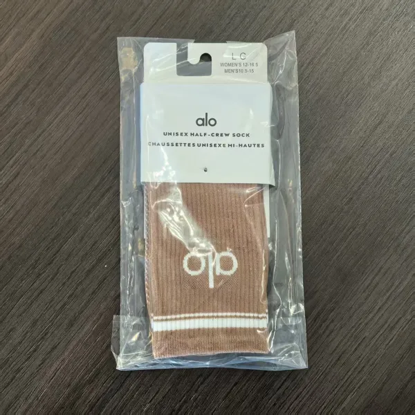Alo Unisex Half-Crew Sock Mocha Beige Socks - 1