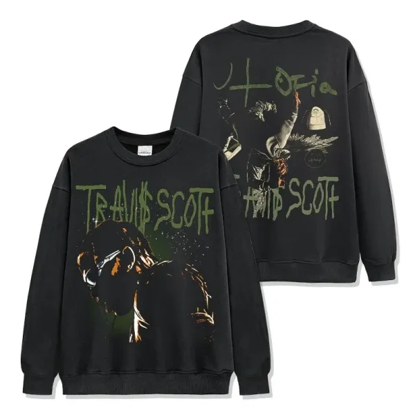 Travis Scott x Unknown Brand Hoodie Black Graphic Print Hoodie - 1